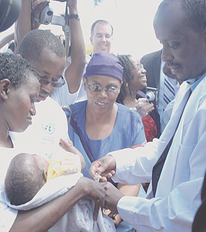 Dr Richard Sezibera launching the immunisation campaign in Bugesera District last April. The campaign will kick off again this week (File Photo)