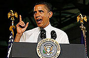 President Barack Obama addresses workers about the economy during a visit to the Lordstown Complex General Motors Plant