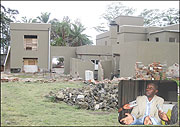 The demolished section of the Palm Beach Hotel. Inset is Barry Ndengeyingoma talking to the Press yesterday. (Courtesy Photo)