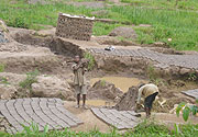 Under age children who are  used as a form of  cheap labour in brick making enterprises in Muhanga-Photo D.Sabiiti