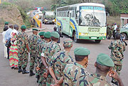 HOME COMING: The Rwanda Defence Force (RDF) contingent being welcomed back from Ex-Mlima Kilimanjaro exercise recently.