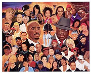 The best of the best. A motif showing the most prominent hip-hopers of the last thirty years.
