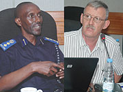 L-R: Chief Supt. Damas Gatare, Thinus Rabe presenting the inception report on the Disaster Management Plan yesterday. (Photo/ F. Goodman).