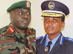 L-R: IN - New Commissioner General of Police, Brig Gen Emmanuel Gasana.  ( Photo/ F. Goodman), TRANSFERRED -  Mary Gahonzire. ( File photo).