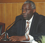 NEC boss Prof Chrysologue Karangwa explains to diplomats the progress in the preparations of next yearu2019s elections. (Photo/ F .Goodman)