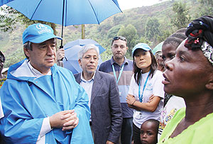 UNHCR boss, Antonio Guterres meeting Congolese refugees in Eastern DRC over the weekend. He arrived in Rwanda yesterday. (Photo/ D. Nthengwe)