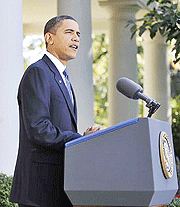 U.S. President Barack Obama delivers a speech after he received the 2009 Nobel.