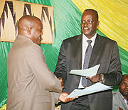 L-R IRST DG Dr Jean Baptiste Nduwayezu and  the Rector of the University of Burundi Gaston Hakiza during the signing of the MoU (Photo/ F. Ntaweukuriryayo)