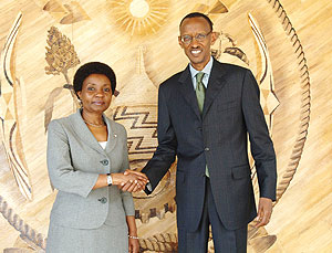 President Kagame with the UN deputy SG, Asha Rose Migiro yesterday. (Photo/ Urugwiro Village)