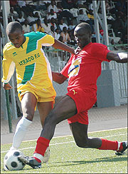 Kabagambe in action during this yearu2019s Caf Confederations Cup  at Nyamirambo stadium. (File Photo)