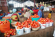 Foodstuffs being sold in one of the Kigali markets (File Photo)