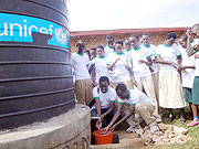 Students using one of the tanks donated by REMA.(Photo: F. Ntawukuriryayo)
