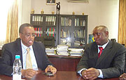 Prof. Silas Lwakabamba,(L) with Dr Julien Gashegu during a press briefing (Photo/ P. Ntambara)