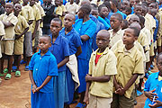 PLE candidates who turned up for Exams at Gishara centre in Runda Sector of Kamonyi District, listen to instructions from leaders who included the State Minister for Primary and Secondary Education, Mathias Harebamungu.(Photo MINEDUC)