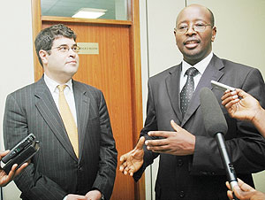 US Deputy Secretary of the Treasury Neal Wolin (L) and Finance Minister, James Musoni talking to the Press.(Photo J Mbanda).