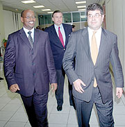 US Deputy Secretary of the Treasury, Neal Wolin (R), and Finance Minister, James Musoni, after their meeting on Friday.(Photo J Mbanda).