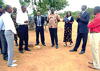 Dr. Kabaija (2nd R) flanked by Bugesera leaders. (Photo / S. Rwembeho)