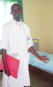 Boniface Hakizimana, the infection control coordinator at CHUB during a tour of the isolation wing. (Photo. P. Ntambara)