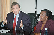 UN Under Secretary General in charge of peace keeping operations Alain Le Roy (L) with Foreign Affairs Minister Rosemary Museminari.(Photo/ J. Mbanda)