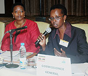 Uganda Revenue Authorityu2019s Commissioner General Allen Kagina (R) gives Ugandau2019s account at the 27th EARA Commissionersu2019 General meeting at Serena Hotel. (Photo/ J Mbanda)