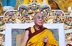 The Dalai Lama appears during the launch of his biography at the Norbulingka Institute on the outskirts of Dharamsala, India