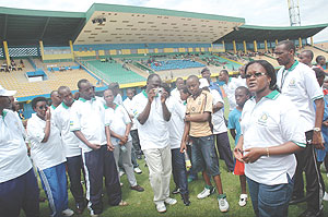 Minister for East African Affairs, Monique Mukaruliza, addressing people after the march.(Photo/ J Mbanda)