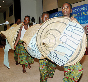 Children performing a play to reflect the fight against HIV Aids at the opening of the 5th National Paediatric conference at Serena Hotel yesterday. (Photo/ J. Mbanda)