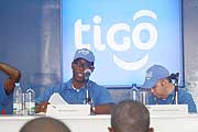 Tigo CEO Alex Kamara (left) flanked by the companyu2019s Commercial Director Marcelo Aleman yesterday (Courtsey Photo)