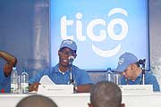 Tigo CEO Alex Kamara (left) flanked by the companyu2019s Commercial Director Marcelo Aleman yesterday (Courtsey Photo)