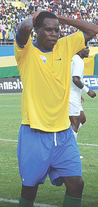 Rassou reacts after failing to convert a good opportunity during Rwandau2019s crunch Africa Nations Cup qualifier against Zambia. The striker remains a doubt for the Challenge Cup. (File photo)