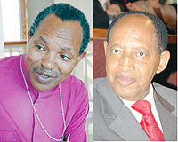 L-R :  Archbishop Emmanuel  Kolini;DONATED; Senator Rwigamba Balinda who is also the propriator of ULK