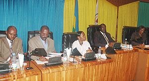 Trade Minister Monique Nsanzabaganwa (3rd left) appearing before parliament yesterday (Photo F Goodman)