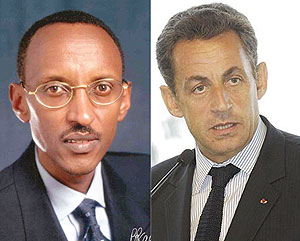 L-R : President Paul Kagame; President Nicolas Sarkozy