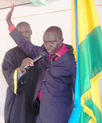 Bugesera new Mayor Louis Rwagaju swearing in before Gasabo judges after landslide victory in October. (File photo)