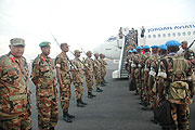 RDF troops departing for Darfur on a peacekeeping mission in the past. Three troops were killed in an ambush yesterday (File Photo)