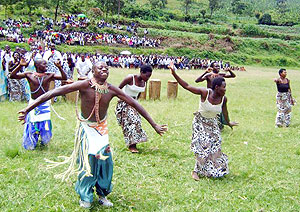 Dancers entertain guests with a traditional dance during celebrations to mark the end of the reconcilliation week yesterday. (Photo: S. Nkurunziza)