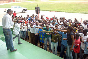 Youth participating in one of the condom promotion activities.(Photo: D. Sabiiti)