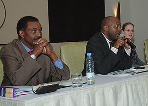 Gaston Rwasamanzi (R) Robert Masozera (middle) and Valeska Onken at the meeting yesterday (Photo F Goodman)