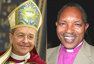 L-R : Bishop Gene Robinson. The first openly gay Anglican bishop;Opposed to gay clergy. Archbishop Emmanuel Kolini of Rwanda