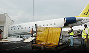 The aircraft wet-leased by RwandaAir from Jetlink that recently crashed at the Airport. The airliner will today import its own jet