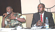 Col. Charles Karamba and Joseph Nzabamwita explain the security situation in the country to the Diaspora during the convention yesterday ( Photo by F. Goodman)