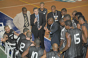 APR players receiving guidelines from their coaching staff at half time of their game against Kano Pillars. The national champions return to action this afternoon against Angolau2019s Petro Atletico.