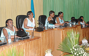 Rwandan women in parliament. Rwanda is part of the 4 % that have attained the 30 % minimum representation target set in the Beijing PfA. (File photo) 