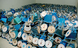 Some of the hundreds of impounded sub-standard weigh scales at RBS stores.