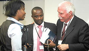 RDB officials including the former CEO, Joe Ritchie, Clare Akamanzi and Frank Twagira during the launch of the this yearu2019s u2018Doing Bussinessu2019 report (File Photo)