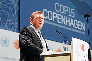 Lars Loekke Rasmussen, Prime Minister of Denmark, speaks during the opening ceremony of the Climate Conference in Copenhagen, Denmark on Monday.