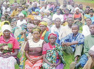 PONDERING NEXT MOVE: Affected residents gather at Busengo sector headquarters (Photo/ B. Mukombozi)