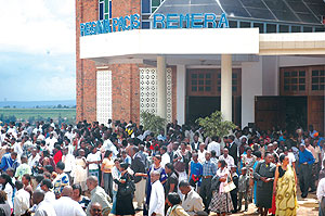 Church goers at the Regina Pacis Church in Remera after the New Year service yesterday. (Photo F. Goodman)
