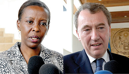 L-R : Foreign Affairs minister Louise Mushikiwabo;The head of the delegations of Dutch MPs, Henk Jan Ormel
