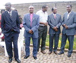 The Governor of Eastern Province Dr. Ephraim Kabaija (L) flanked by officials in the area just prior to the onset of the end of the year party in Rwamagana. (Photo: S. Rwembeho)